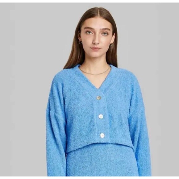 Will Fable Women's‎ Terry Button Front Cardigan Sweater Long Sleeve Size M - Picture 1 of 15